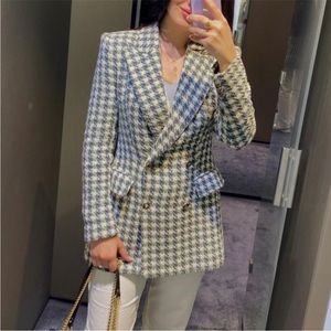 Zara Green White Textured Blazer